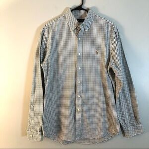 Ralph Lauren Button Down Shirt. Size Medium. Green/navy/white.